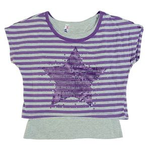 Girls’ Knitworks Purple Star and Striped Crop Top and Gray Tank Top Size…